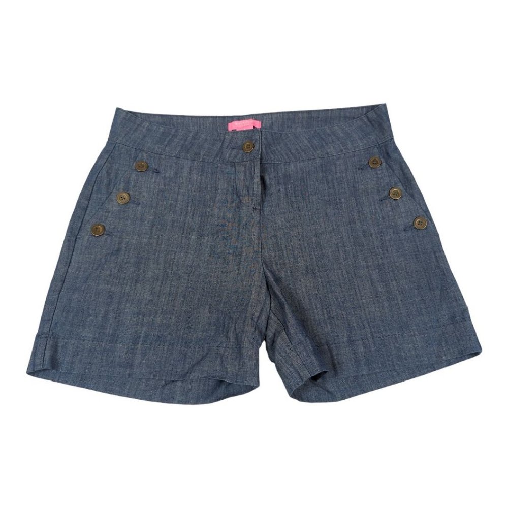 Isaac‎ Mizrahi Blue Chambray High Waist Shorts Size 8